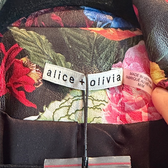 Alice + Olivia Denny Notch Faux-Leather Floral Blazer - Picture 2 of 4